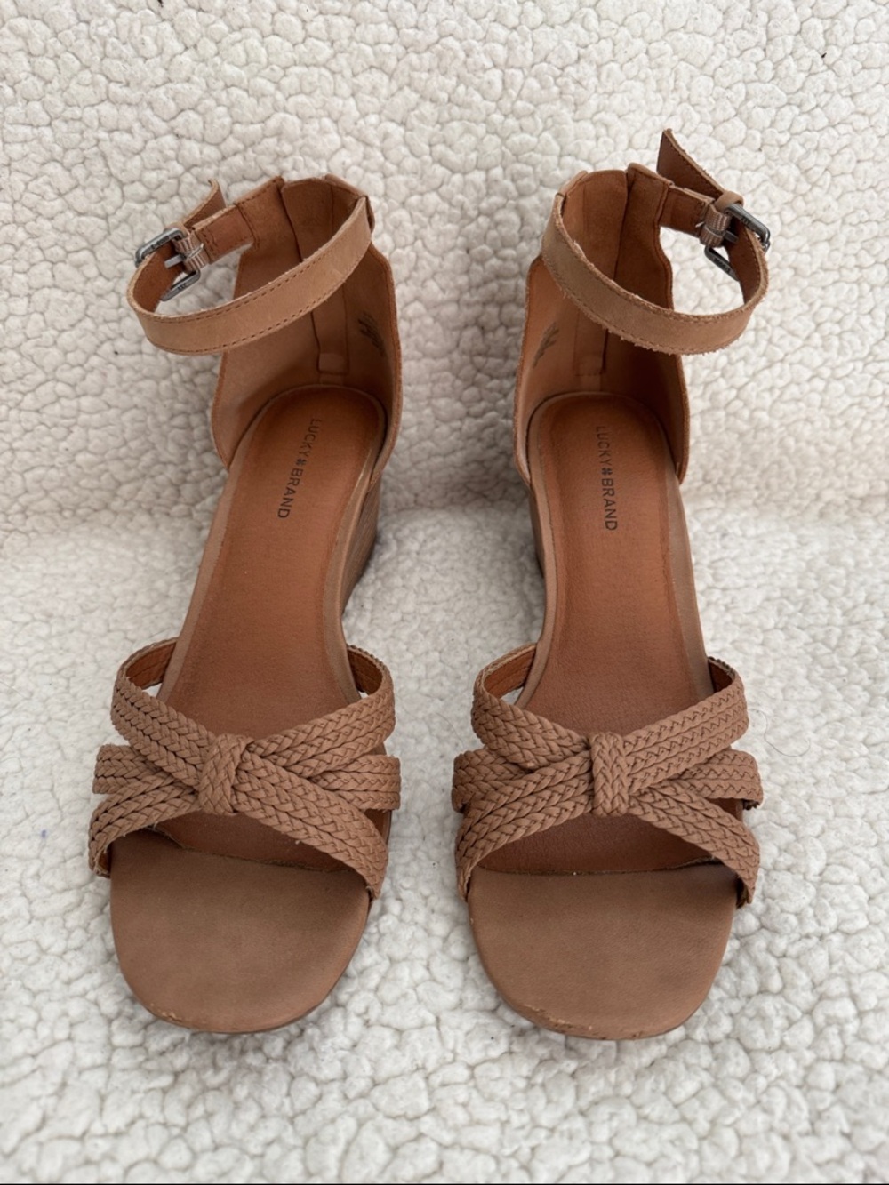 Lucky Brand Tan Leather Wedge Sandals size 10